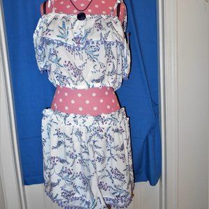 Adore Me Summer PJ Set Crop Top & Shorts (Large)   Purple/White - NWOT